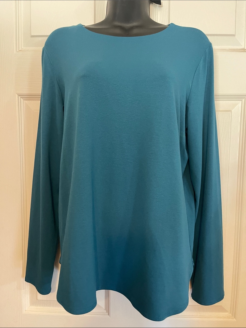Eileen Fisher Teal Long-Sleeve Boatneck Top